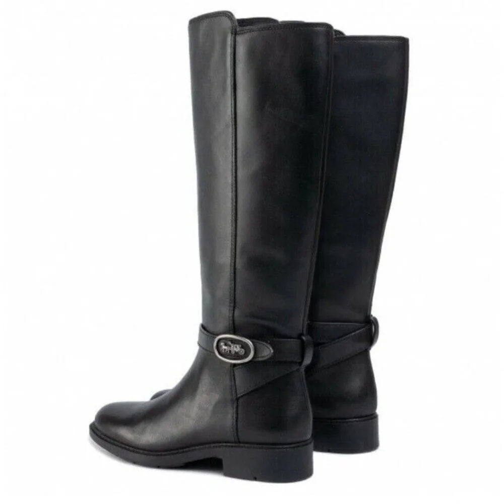 Women's COACH Black Walnut LEATHER Horse Carriage Equestrian Riding Knee Boots